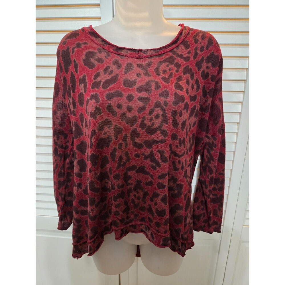 Burgundy Animal Print Leopard Made In Italy 90s Slouch oversized Sweater 2XL